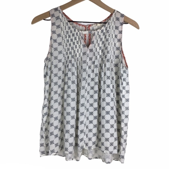 HEM & THREAD Top Tank Sleeveless Peasant Floral Keyhole Pleated Boho Size Large - Picture 9 of 9